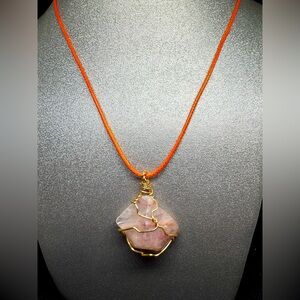 Gold Wire Wrapped Light Colored GemStone Necklace